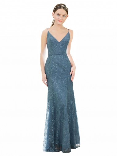 Open Back Sleeveless Spaghetti Straps Sheath Lace Bridesmaid Dress Worcester