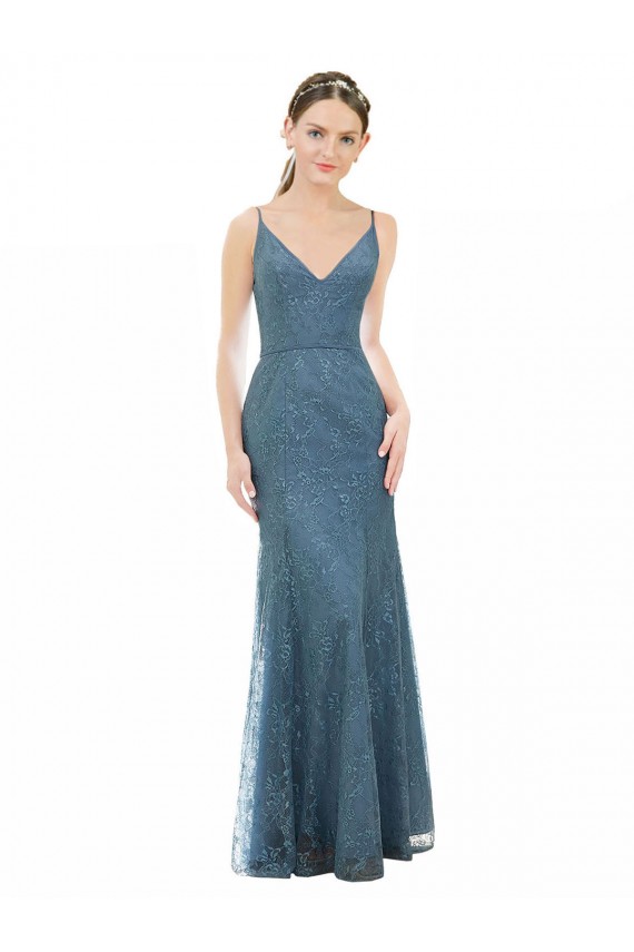 Open Back Sleeveless Spaghetti Straps Sheath Lace Bridesmaid Dress Worcester