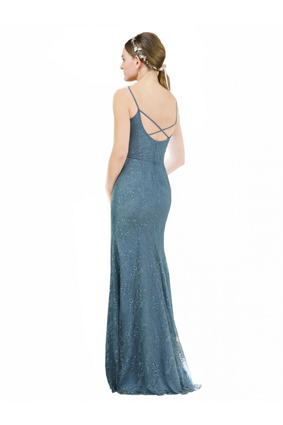Open Back Sleeveless Spaghetti Straps Sheath Lace Bridesmaid Dress Worcester