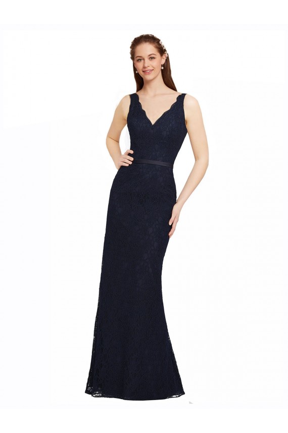 Open Back Sleeveless V-Neck Sheath Lace Bridesmaid Dress Worcester