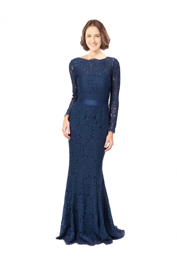 V-Back Long Sleeves Jewel Neck Mermaid, Sheath Lace Bridesmaid Dress Worcester