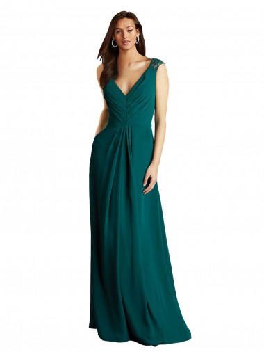 Open Back Sleeveless V-Neck A-Line Soft Chiffon & Lace Bridesmaid Dress Worcester