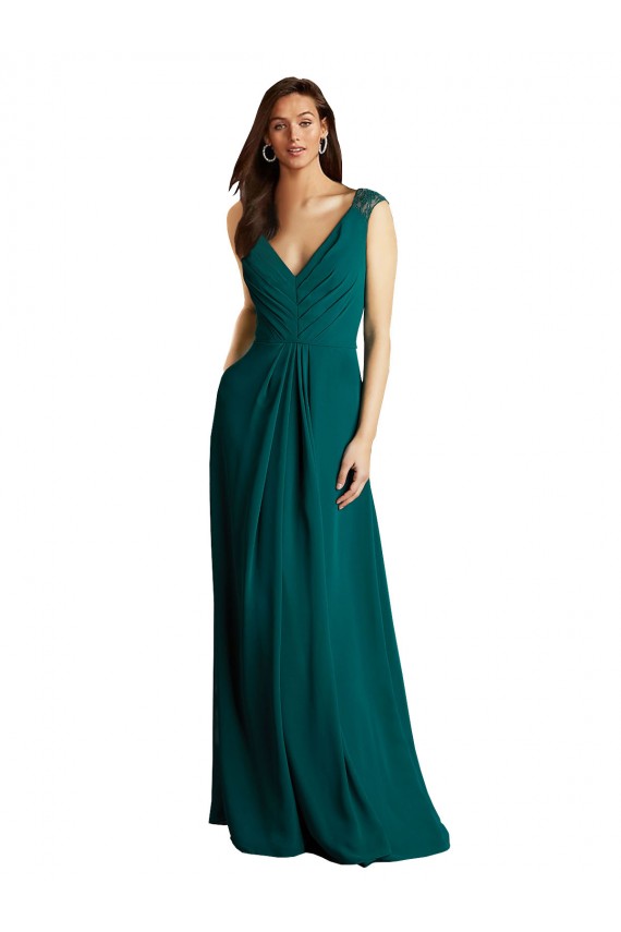 Open Back Sleeveless V-Neck A-Line Soft Chiffon & Lace Bridesmaid Dress Worcester