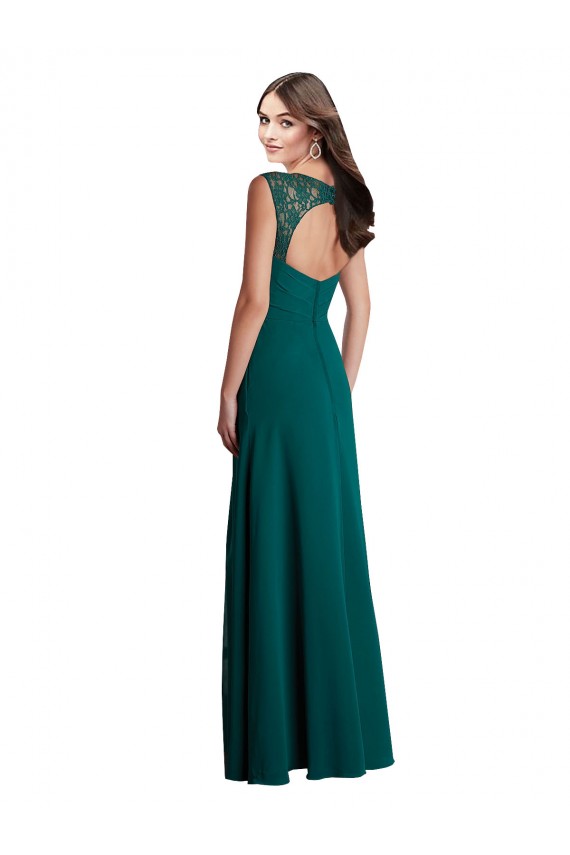 Open Back Sleeveless V-Neck A-Line Soft Chiffon & Lace Bridesmaid Dress Worcester