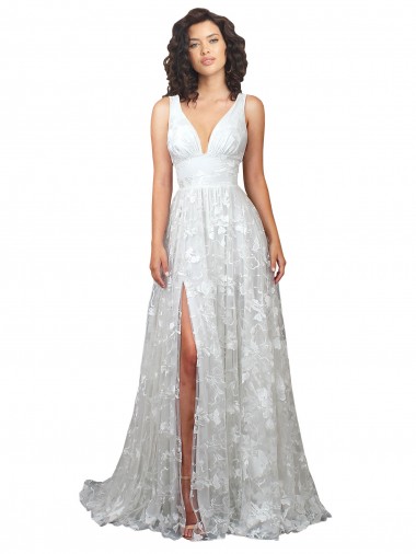 Low Back Sleeveless V-Neck A-Line Lace Wedding Dress Worcester