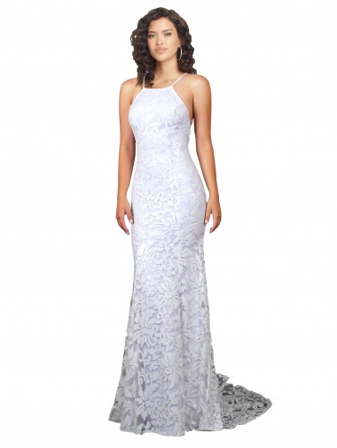 Low Back Sleeveless High Neck Sheath Lace Wedding Dress Worcester