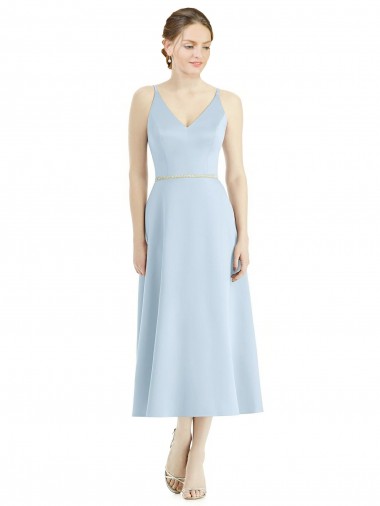 Light Sky Blue Sleeveless V-Neck A-Line Satin Bridesmaid Dress Worcester