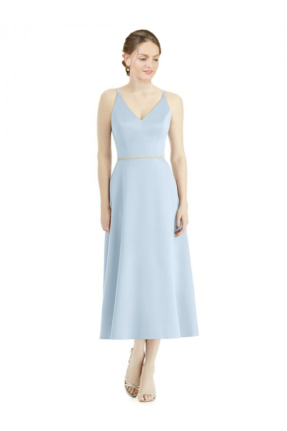 Light Sky Blue Sleeveless V-Neck A-Line Satin Bridesmaid Dress Worcester