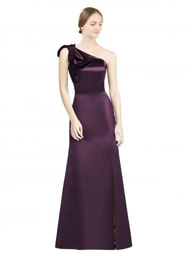 Grape Sleeveless One Shoulder Mermaid Satin Bridesmaid Dress Worcester