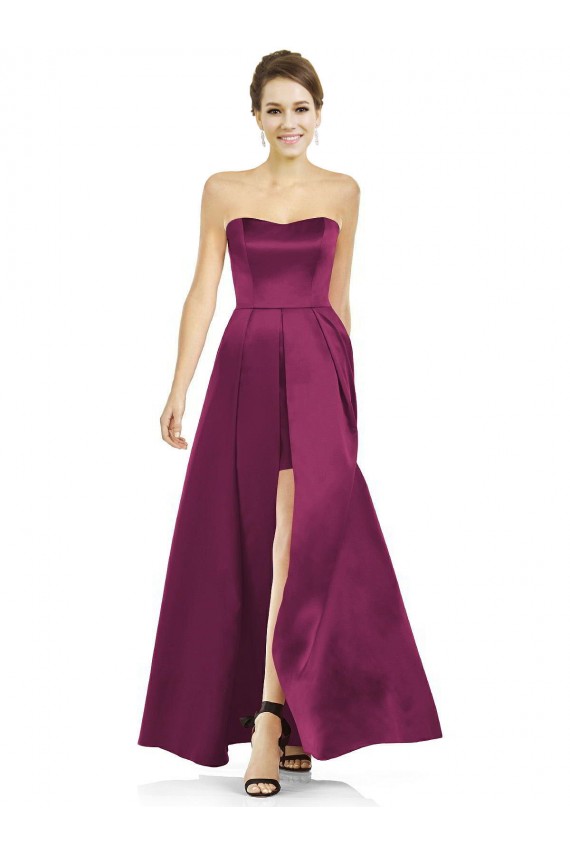 Merlot Sleeveless Strapless A-Line Satin Bridesmaid Dress Worcester