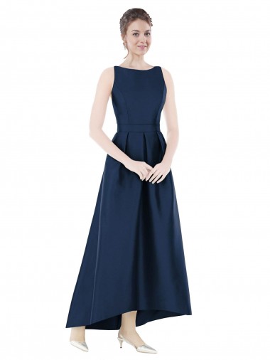 Sleeveless Bateau Neck A-Line Satin High Low Bridesmaid Dress Worcester