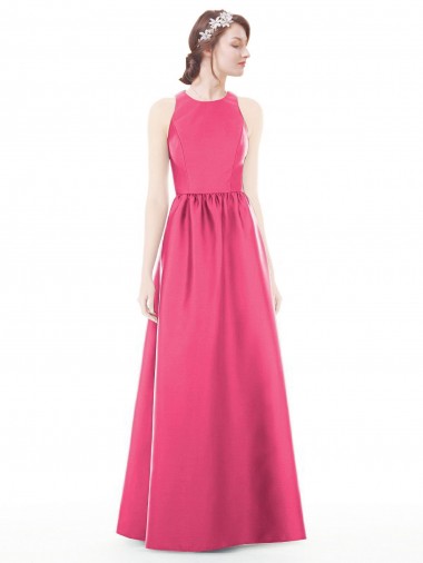 Keyhole Back Sleeveless Jewel Neck A-Line Satin Bridesmaid Dress Worcester