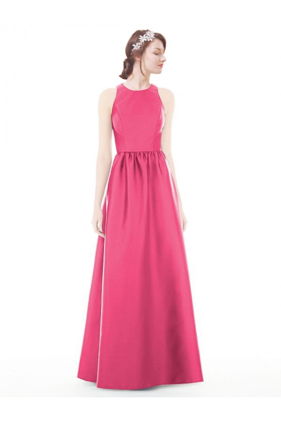 Keyhole Back Sleeveless Jewel Neck A-Line Satin Bridesmaid Dress Worcester