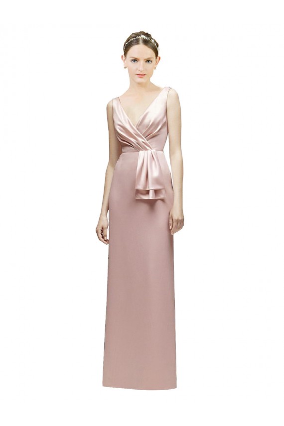 V-Back Sleeveless V-Neck Sheath Satin Bridesmaid Dress Worcester