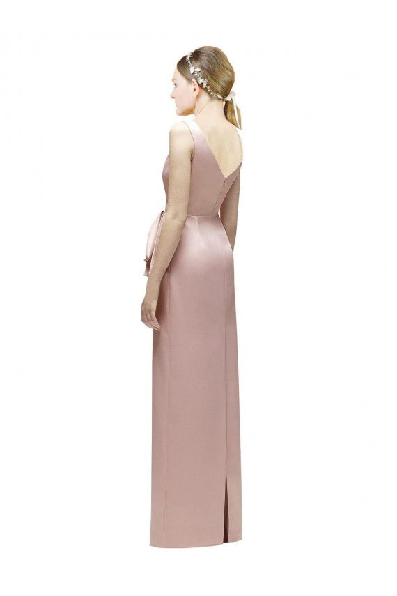 V-Back Sleeveless V-Neck Sheath Satin Bridesmaid Dress Worcester