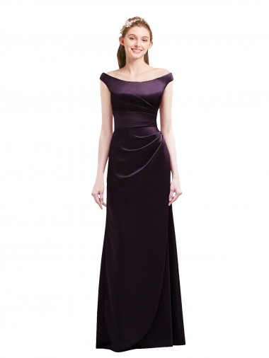 Cap Sleeves Off the Shoulder A-Line Satin Bridesmaid Dress Worcester
