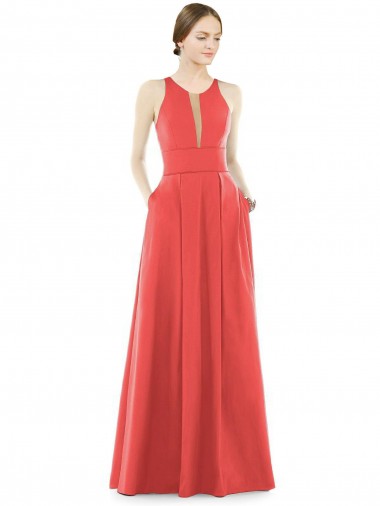 Sleeveless Jewel Neck A-Line Satin Bridesmaid Dress Worcester