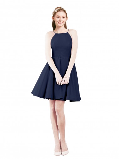 Open Back Sleeveless Halter Neck A-Line Satin Bridesmaid Gown Worcester