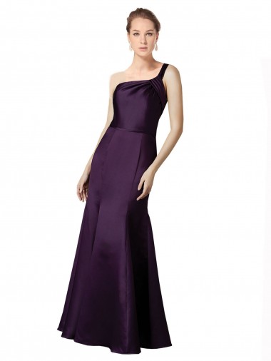 Grape Sleeveless One Shoulder Mermaid Satin Prom Dress / Bridesmaid Dress Worcester
