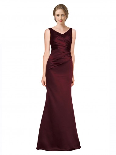 Low Back Sleeveless V-Neck A-Line Satin Black Tie Evening Gown / Prom Dress / Bridesmaid Dress Worcester