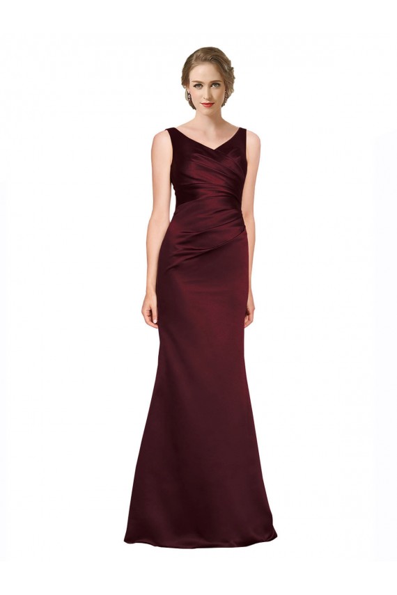 Low Back Sleeveless V-Neck A-Line Satin Black Tie Evening Gown / Prom Dress / Bridesmaid Dress Worcester