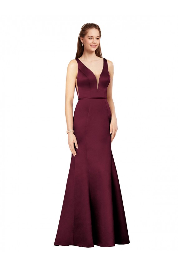 V-Back Sleeveless V-Neck Sheath Satin Formal Evening Gown / Prom Dress / Bridesmaid Dress Worcester