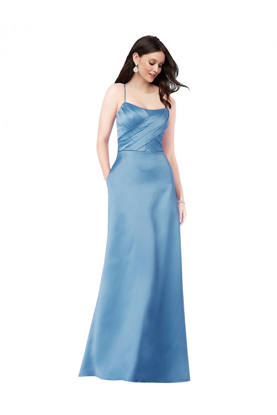 Criss Cross Back Sleeveless Spaghetti Straps Sheath Satin Formal Evening Gown / Prom Dress / Bridesmaid Dress Worcester