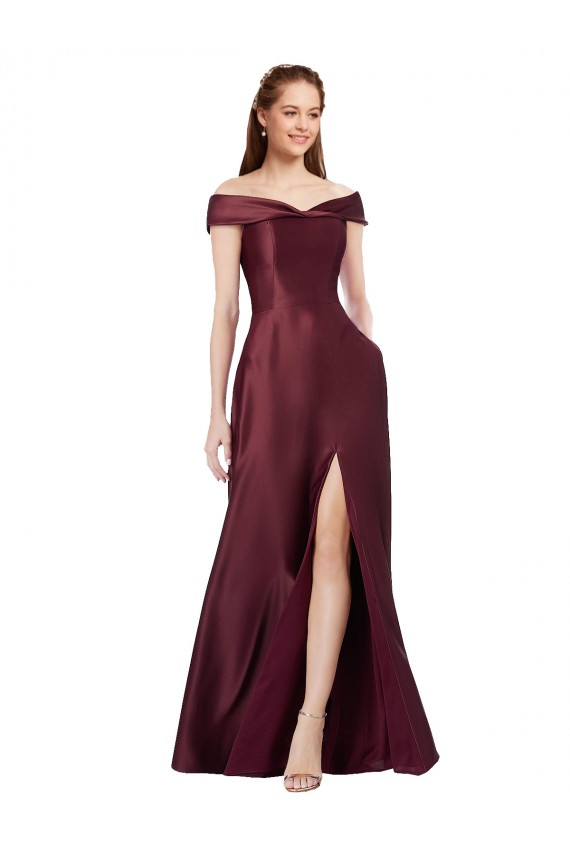 Cap Sleeves Off the Shoulder A-Line Satin Black Tie Evening Gown / Prom Dress / Bridesmaid Dress Worcester