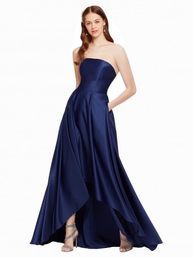 Low Back Sleeveless Strapless A-Line Satin High Low Evening Gown / Prom Dress / Bridesmaid Dress Worcester