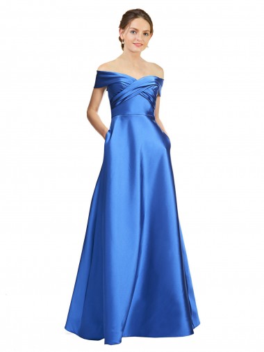 Sleeveless Off the Shoulder A-Line Satin Black Tie Evening Gown / Prom Dress / Bridesmaid Dress Worcester