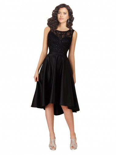 Sleeveless Illusion Neck A-Line Satin & Lace High Low Bridesmaid Dress Worcester