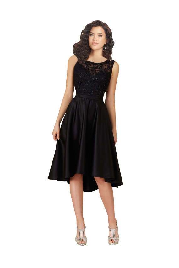 Sleeveless Illusion Neck A-Line Satin & Lace High Low Bridesmaid Dress Worcester