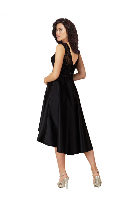 Sleeveless Illusion Neck A-Line Satin & Lace High Low Bridesmaid Dress Worcester