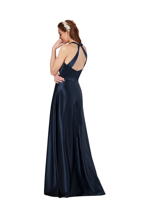 Keyhole Back Sleeveless V-Neck A-Line Satin Formal Evening Gown / Prom Dress / Bridesmaid Dress Worcester