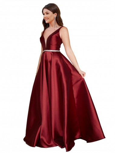 V-Back Sleeveless V-Neck A-Line Satin Formal Plus Size Evening Gown / Prom Dress / Bridesmaid Dress Worcester