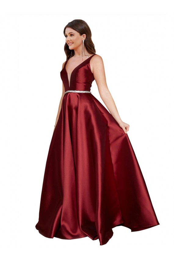 V-Back Sleeveless V-Neck A-Line Satin Formal Plus Size Evening Gown / Prom Dress / Bridesmaid Dress Worcester