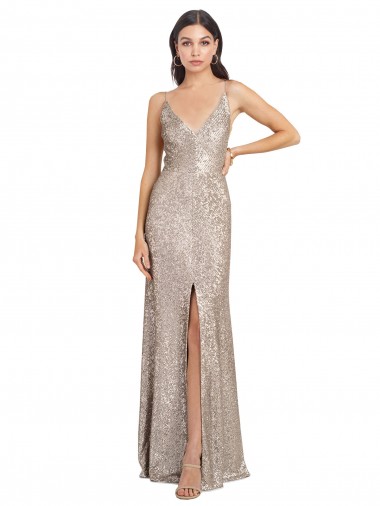 V-Back Sleeveless V-Neck Sheath Sequin & Sparkling Sequin Formal Evening Gown / Prom Dress / Bridesmaid Dress Worcester