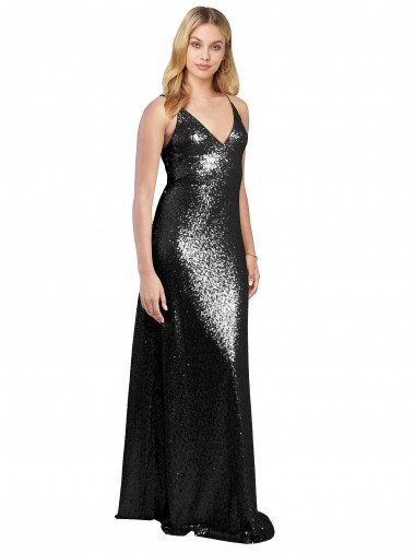 V-Back Sleeveless Spaghetti Straps A-Line Sequin Formal Evening Gown / Prom Dress / Bridesmaid Dress Worcester