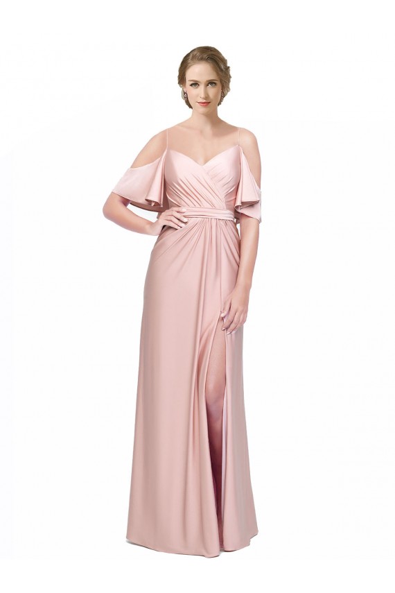 Low Back Cold Shoulder Off the Shoulder Sheath Silk like Satin Formal Evening Gown / Prom Dress / Bridesmaid Dress Worcester