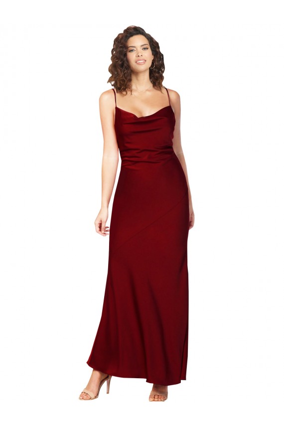 Low Back Sleeveless Cowl Neck Sheath Silk like Satin Black Tie Evening Gown / Prom Dress / Bridesmaid Dress Worcester