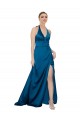 Open Back Peacock Blue Sleeveless Halter Neck A-Line Silk like Satin Formal Evening Gown / Prom Dress / Bridesmaid Dress Worcester