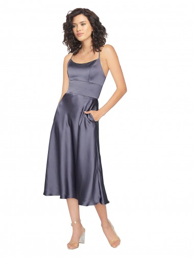 Criss Cross Back Sleeveless Scoop Neck A-Line Silk like Satin Prom Dress / Bridesmaid Dress Worcester