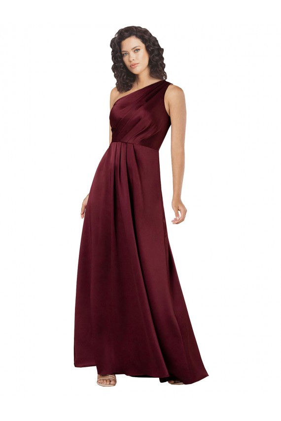 Burgundy Sleeveless One Shoulder A-Line Silk like Satin Formal Evening Gown / Prom Dress / Bridesmaid Dress Worcester