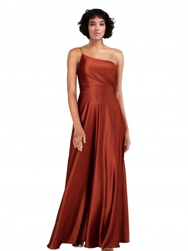 Burnt Orange Sleeveless One Shoulder A-Line Silk like Satin Black Tie Evening Gown / Prom Dress / Bridesmaid Dress Worcester