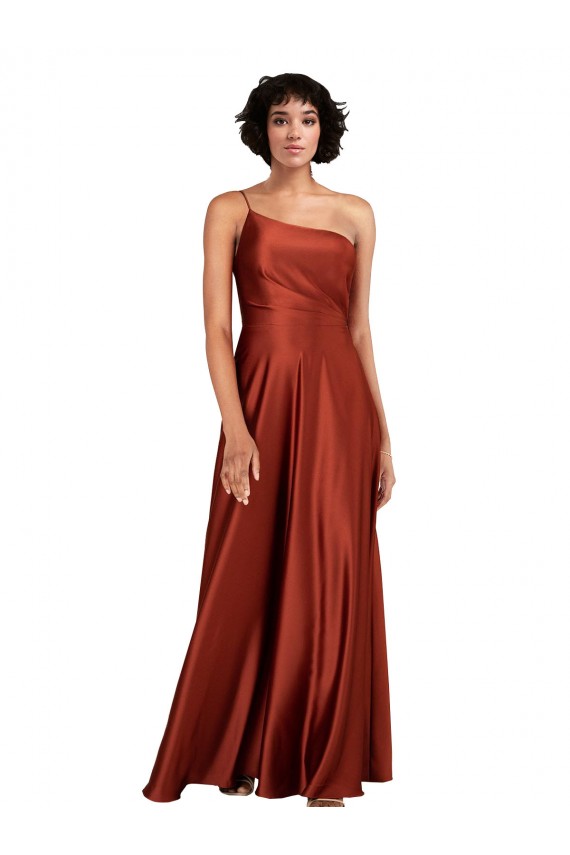 Burnt Orange Sleeveless One Shoulder A-Line Silk like Satin Black Tie Evening Gown / Prom Dress / Bridesmaid Dress Worcester