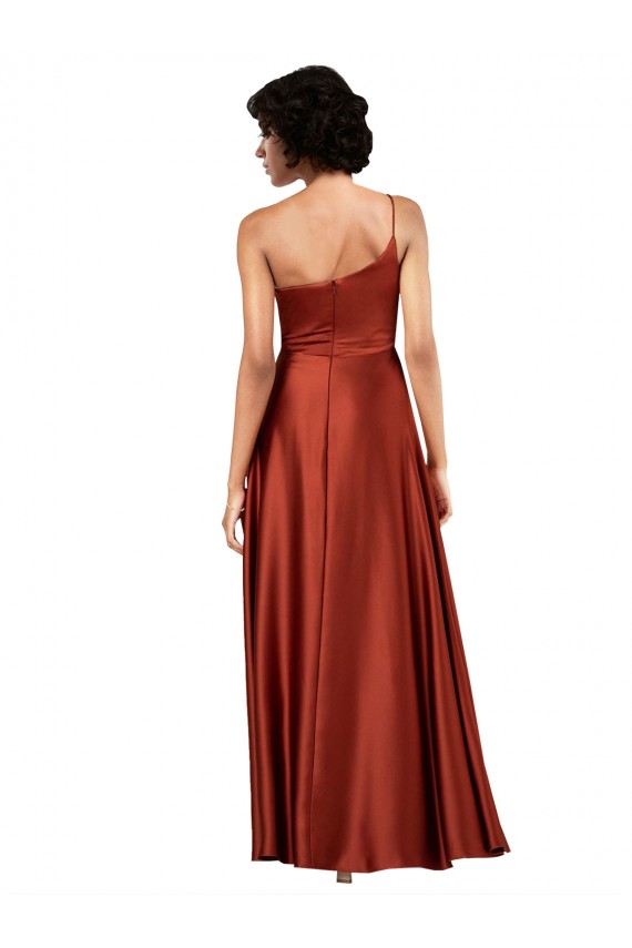 Burnt Orange Sleeveless One Shoulder A-Line Silk like Satin Black Tie Evening Gown / Prom Dress / Bridesmaid Dress Worcester