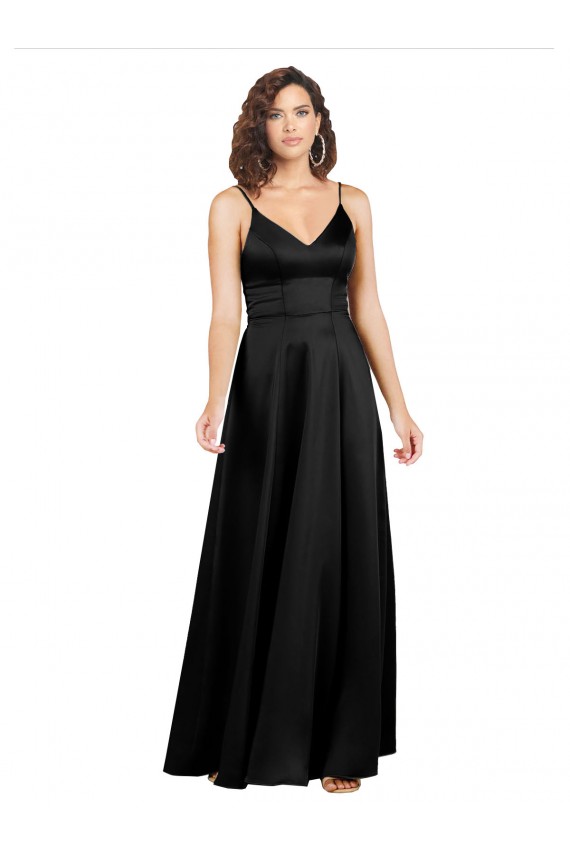 V-Back Black Sleeveless V-Neck A-Line Silk like Satin Formal Evening Gown / Prom Dress / Bridesmaid Dress Worcester