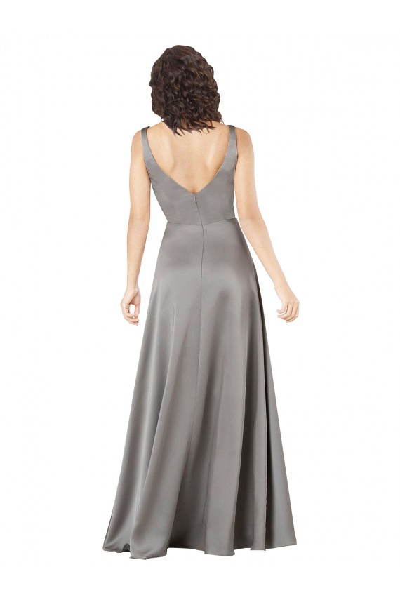Pearl Grey Sleeveless V-Neck A-Line Silk like Satin Formal Evening Gown / Prom Dress / Bridesmaid Dress Worcester