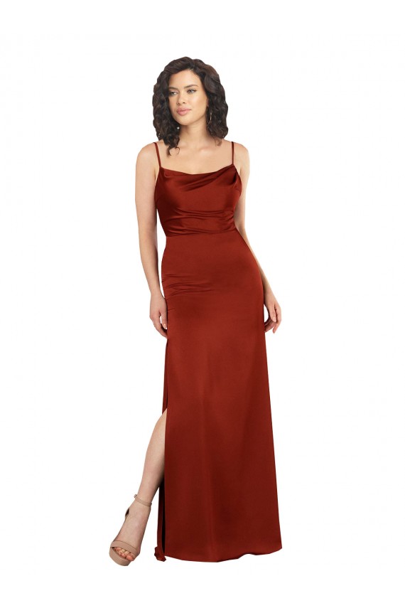 Low Back Red Sleeveless Spaghetti Straps A-Line Silk like Satin Formal Evening Gown / Prom Dress / Bridesmaid Dress Worcester