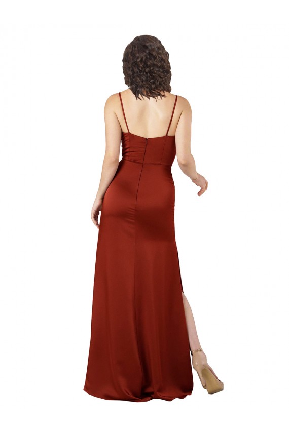 Low Back Red Sleeveless Spaghetti Straps A-Line Silk like Satin Formal Evening Gown / Prom Dress / Bridesmaid Dress Worcester